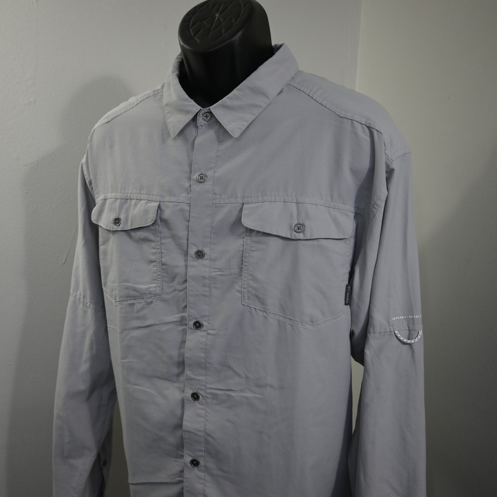 Columbia Vented Fishing Shirt Mens XXL Gray Omni-Wick Long Sleeve Button Up